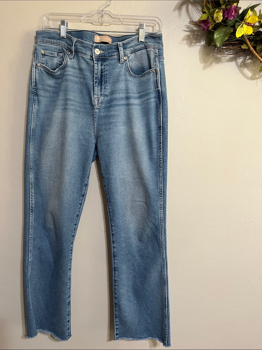 7 For All Mankind Light Wash High-Rise Straight Jeans